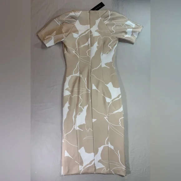 NWT Donna Karan New York Water Color  Print Midi Sheath Dress Floral Beige 2 - Picture 3 of 10